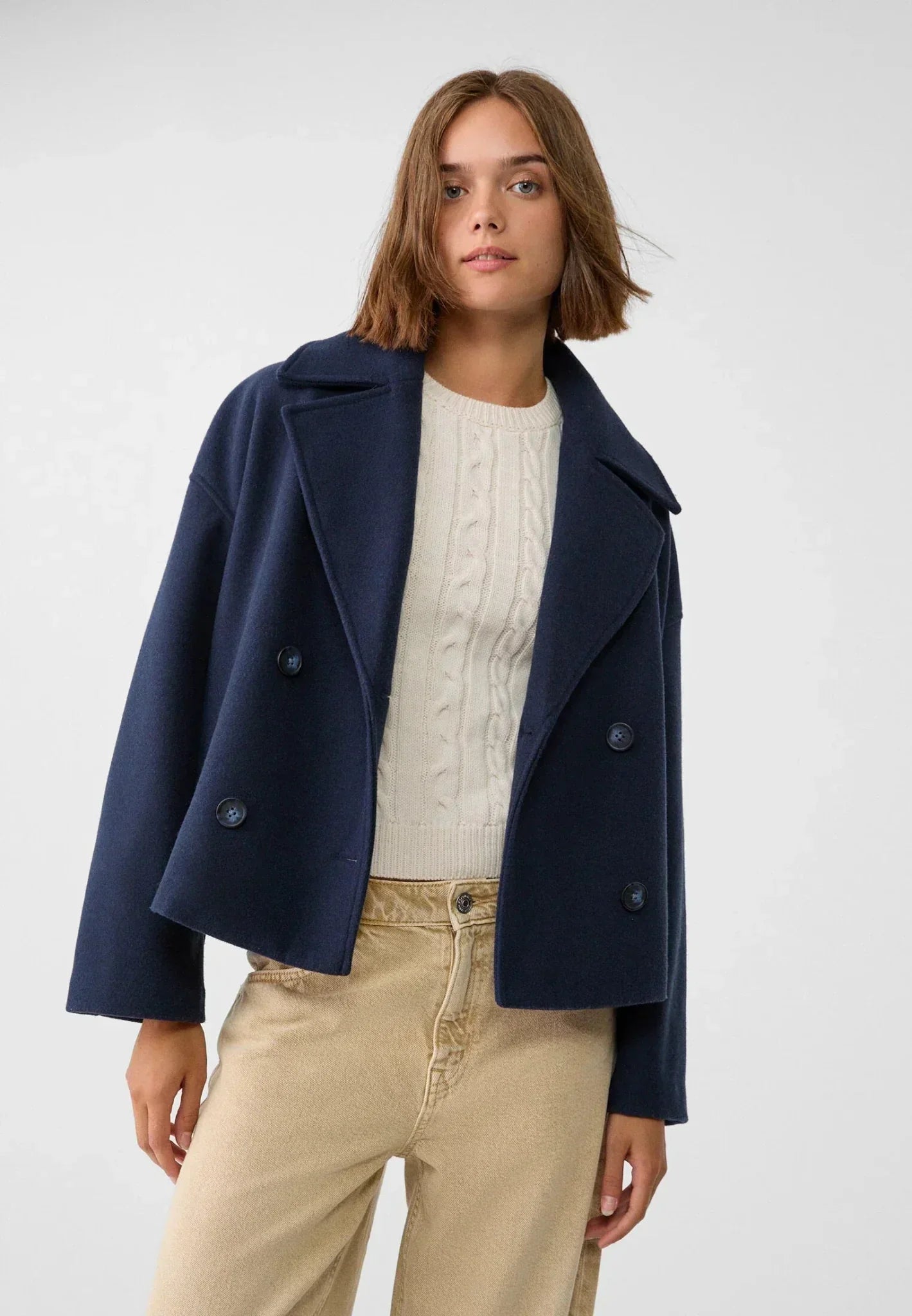 Women's Wool-Look Jacket Cropped Double-Breasted