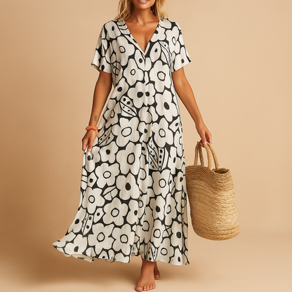 Short sleeve summer dress for women with a breathable lightweight fit, ideal for beach days, brunch, and casual summer outings.