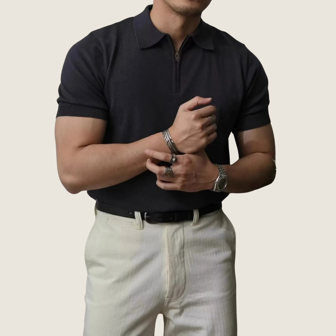 Men's Zip Polo Shirt Cotton - Vonnera