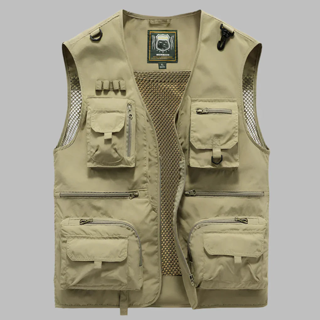 Men's Summer Vest Multi Pocket Cotton Tan