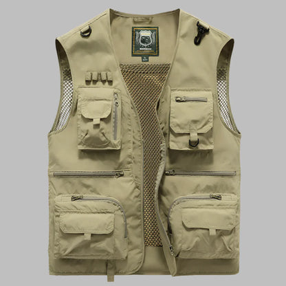 Men's Summer Vest Multi Pocket Cotton Tan