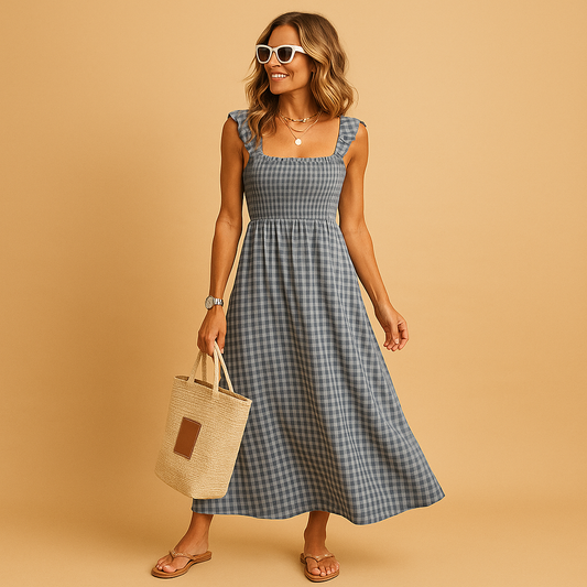 Sleeveless maxi summer dress for women with flowing silhouette and lightweight breathable fabric, ideal for casual days and summer parties.
