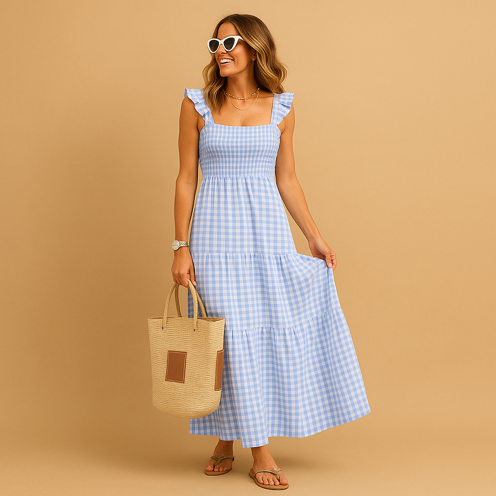 Sleeveless maxi summer dress for women with flowing silhouette and lightweight breathable fabric, ideal for casual days and summer parties.