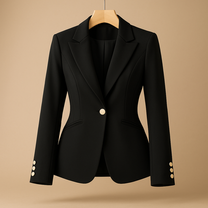 Slim fit women’s blazer with a lightweight design and classic lapel collar, ideal for casual outfits and year-round styling.