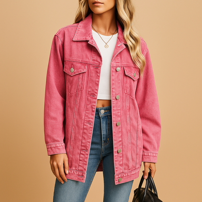 Women’s slim-fit denim winter jacket with warm lining and button closure, ideal for daily wear and winter occasions.