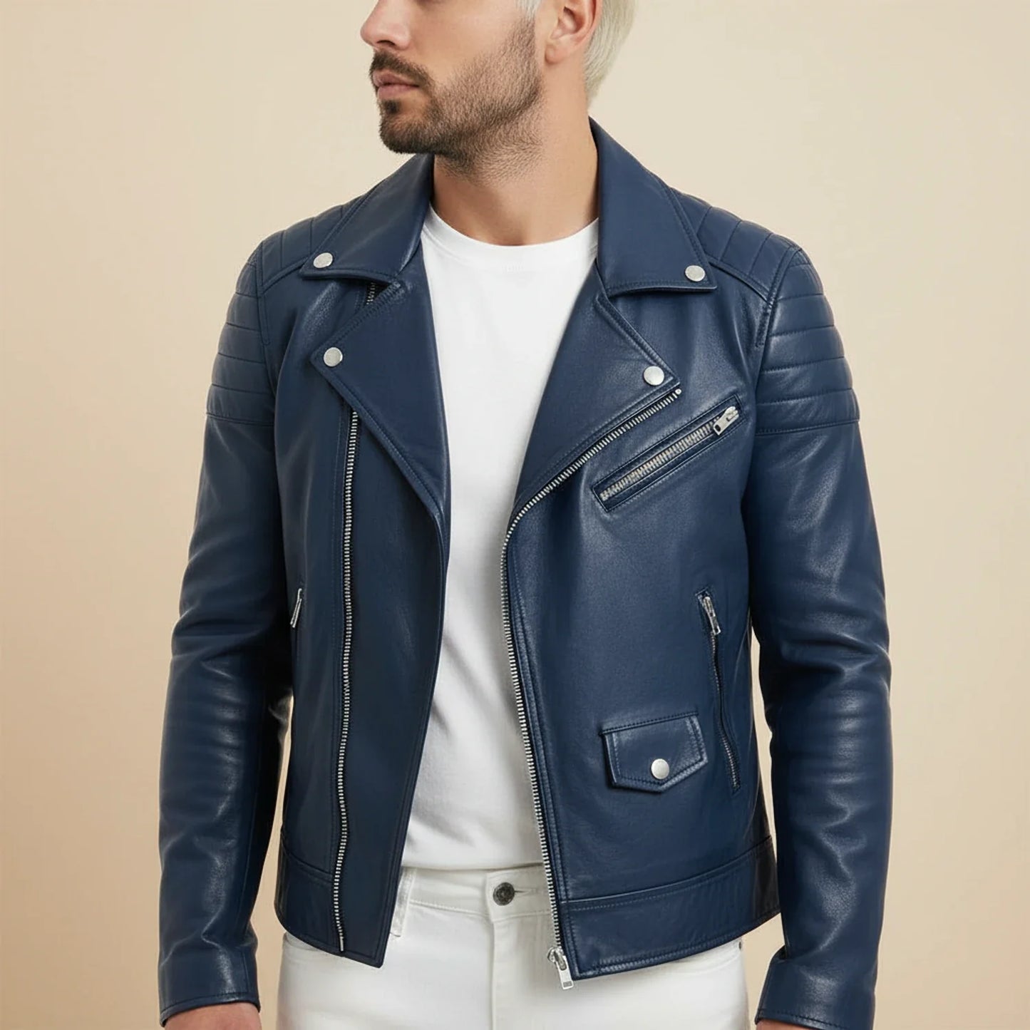 Men's Slim Fit Biker Leather Jacket - Vonnera