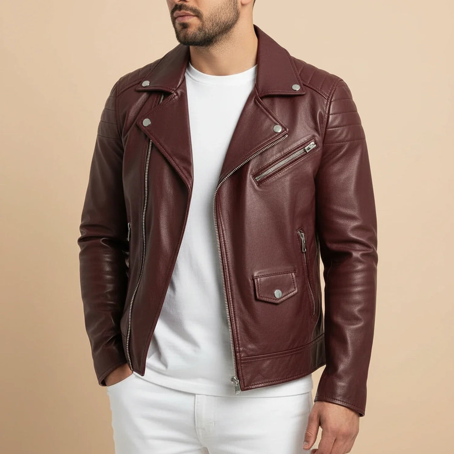 Men's Slim Fit Biker Leather Jacket