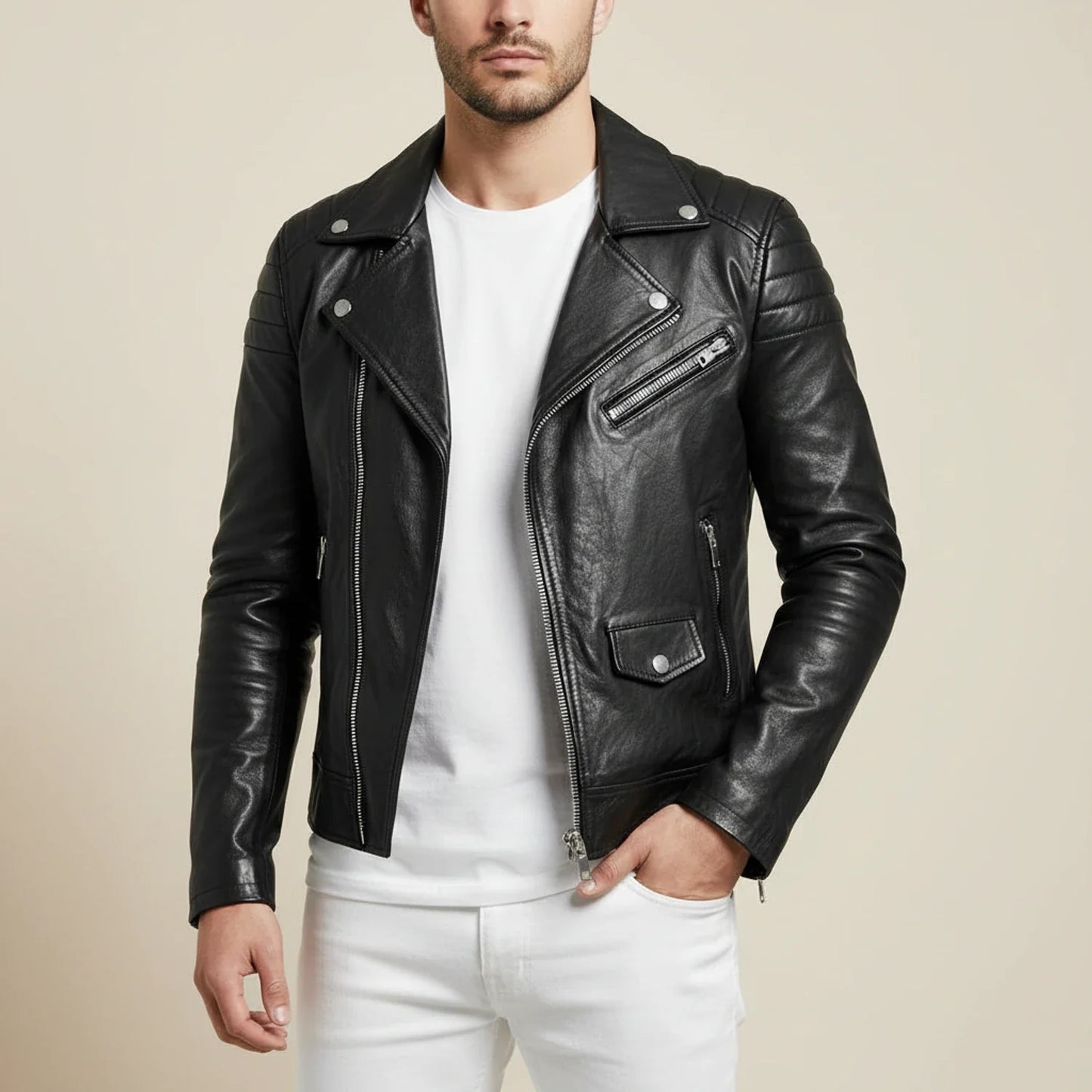 Men's Slim Fit Biker Leather Jacket