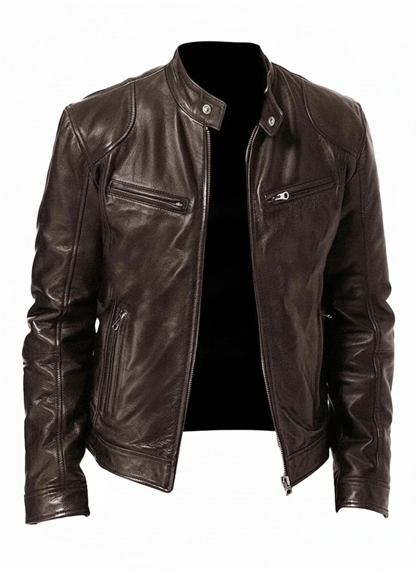 Men's Slim Fit Leather Racer Jacket - Vonnera