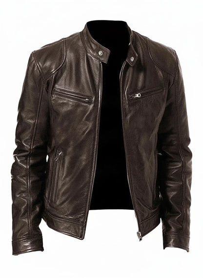 Men's Slim Fit Leather Racer Jacket - Vonnera