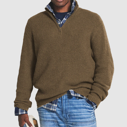 Men's Half-Zip Jumper Ribbed Knit Long Sleeves