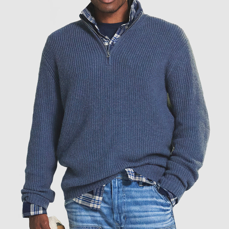 Men's Textured Zip Neck Sweater