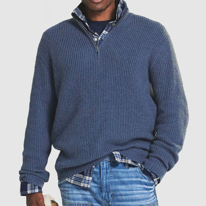Men's Textured Zip Neck Sweater