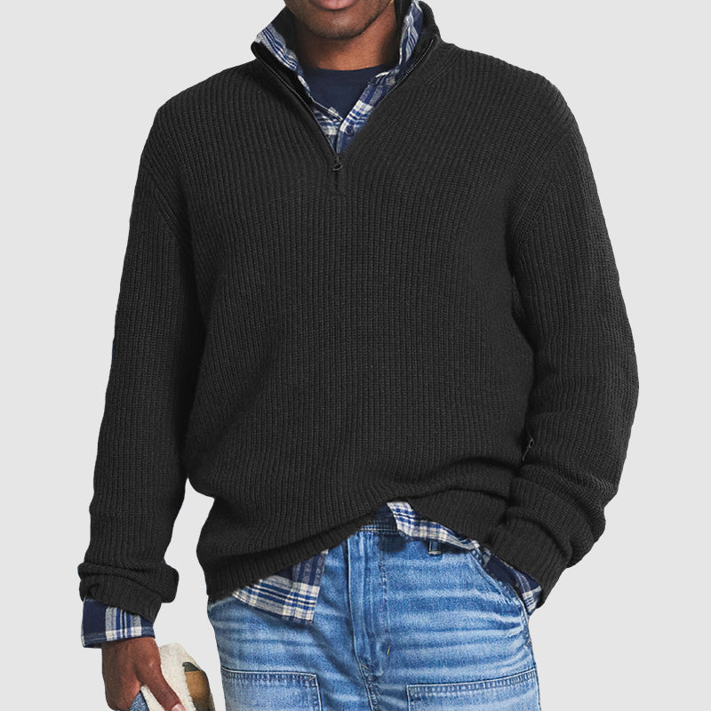 Men's Half-Zip Jumper Ribbed Knit Long Sleeves
