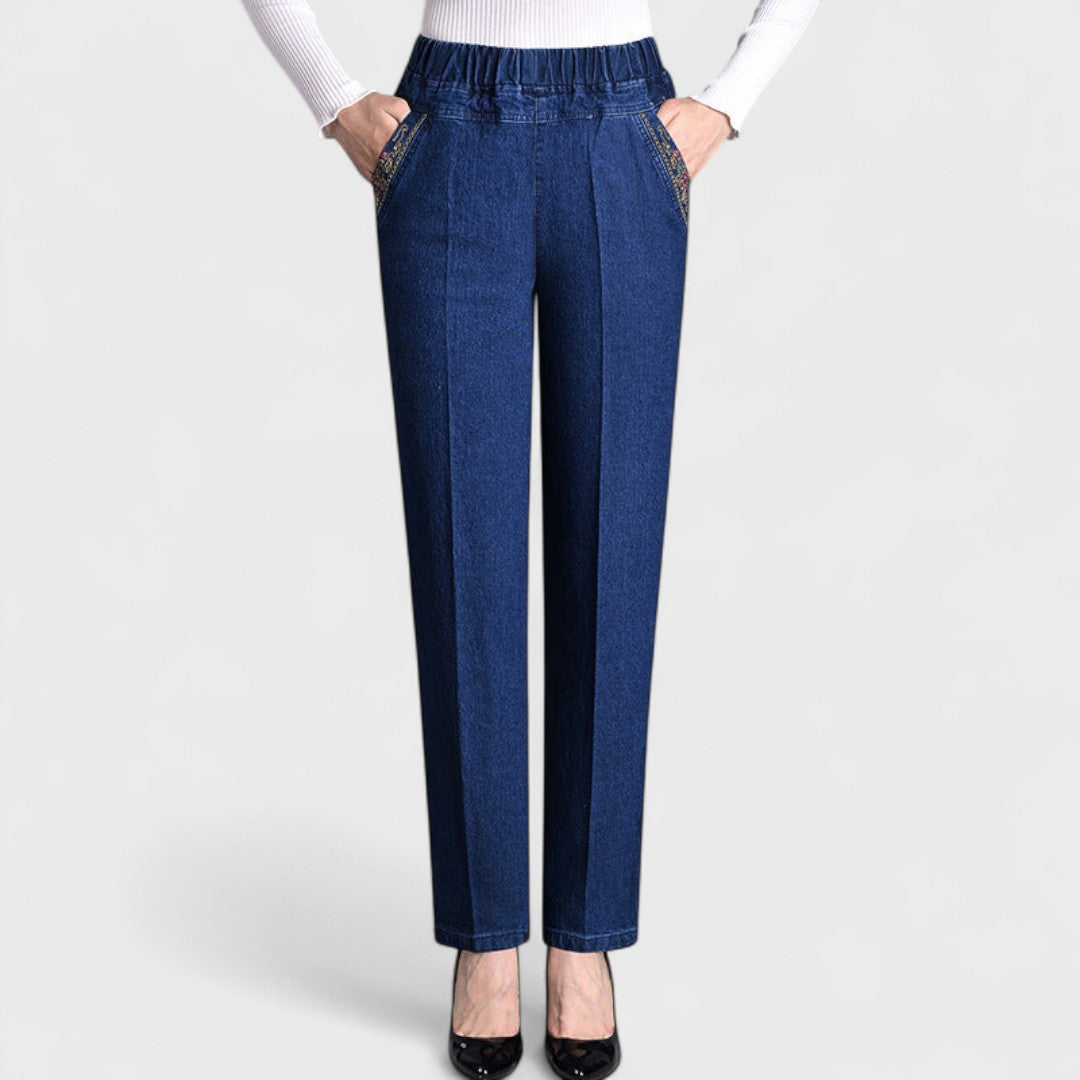 Women's Straight Leg Jeans Elastic Waist