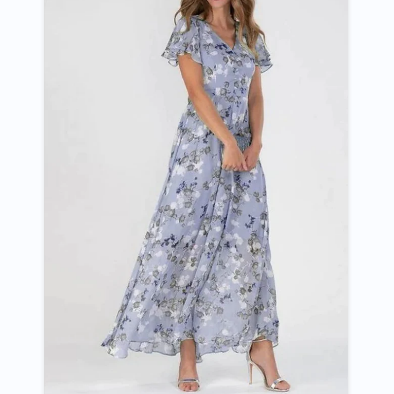 Women's Maxi Dress Floral Print Butterfly Sleeves