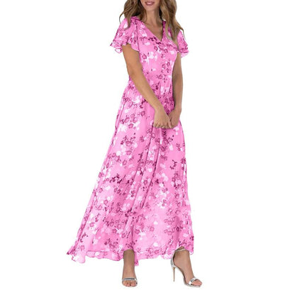 Women's Maxi Dress Floral Print Butterfly Sleeves