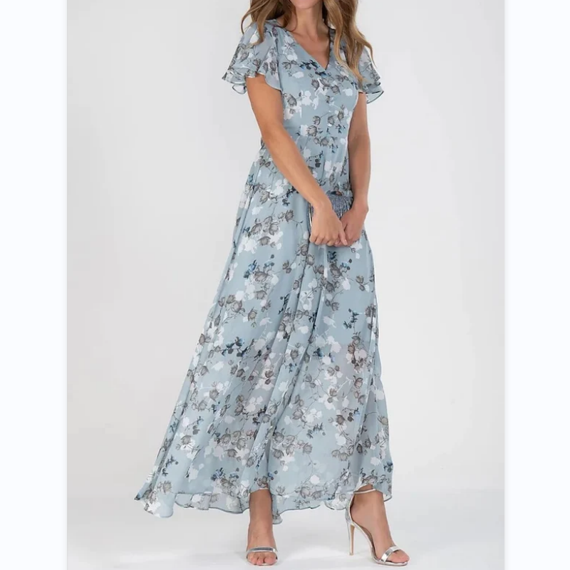 Women's Maxi Dress Floral Butterfly Sleeves - Vonnera