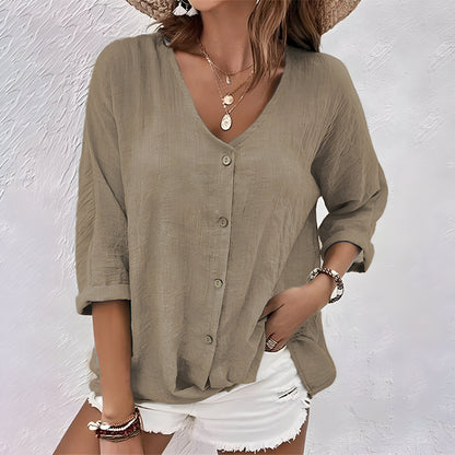 Women's V-Neck Button Front Blouse