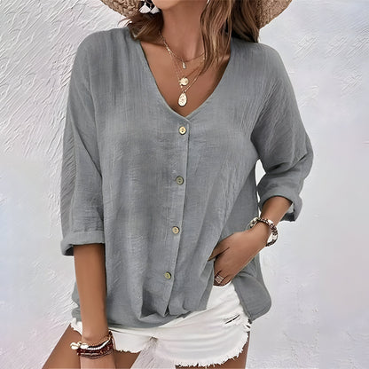 Women's V-Neck Button Front Blouse