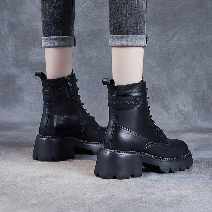 Women's Lace Up Mid Ankle Boots Chunky Sole - Vonnera