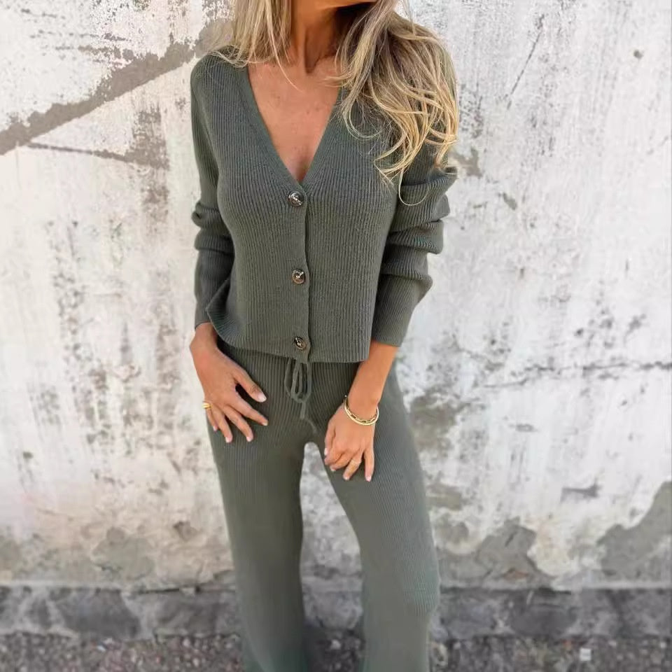 Women's 2-Piece Cardigan Pant Set Straight Leg