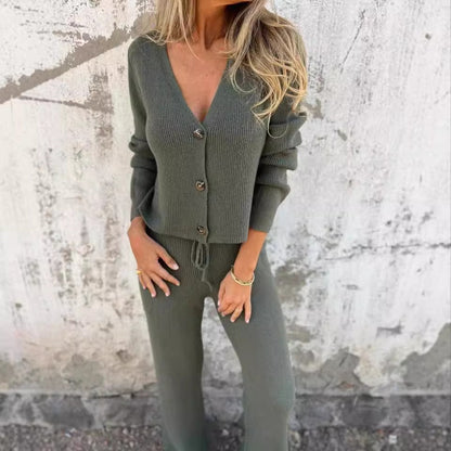Women's 2-Piece Cardigan Pant Set Straight Leg