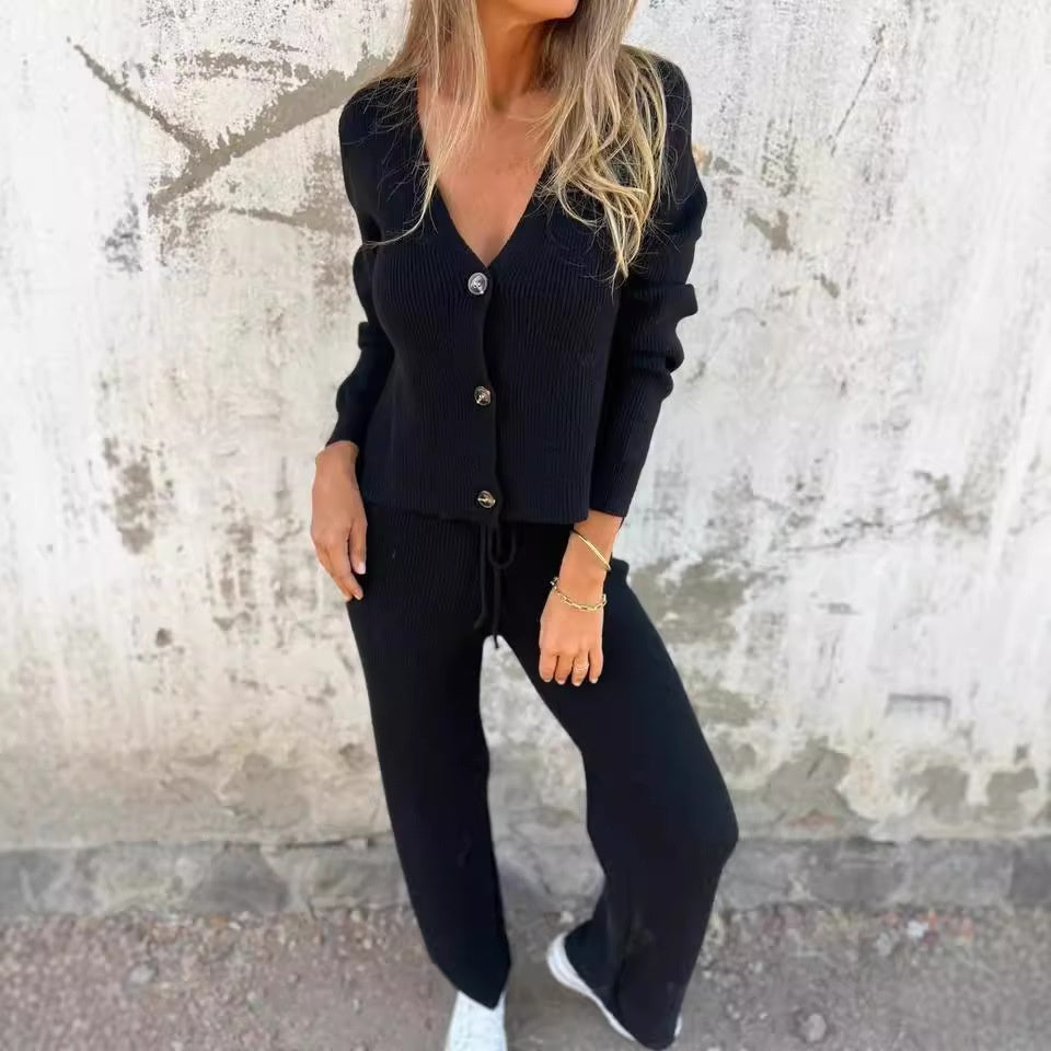 Women's 2-Piece Cardigan Pant Set Straight Leg