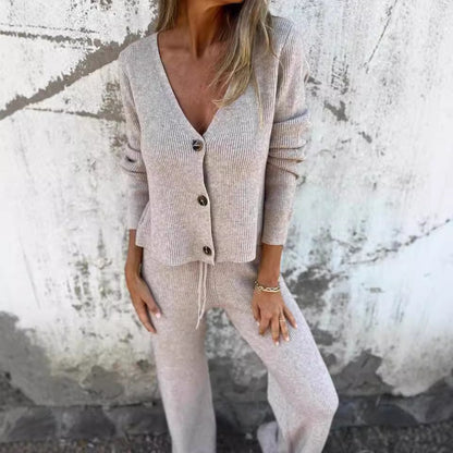 Women's 2-Piece Cardigan Pant Set Straight Leg - Vonnera