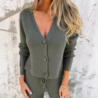 Women's 2-Piece Cardigan Pant Set Straight Leg