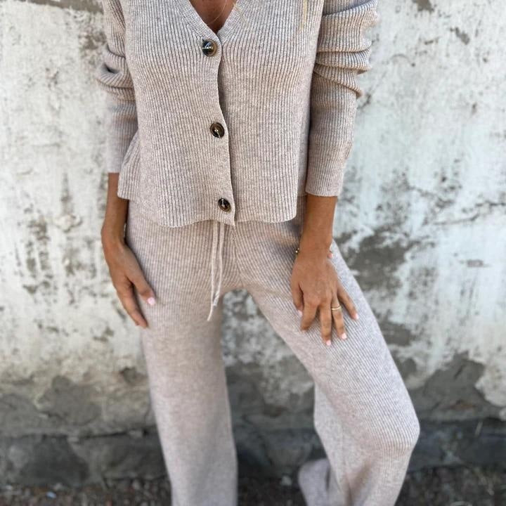 Women's 2-Piece Cardigan Pant Set Straight Leg