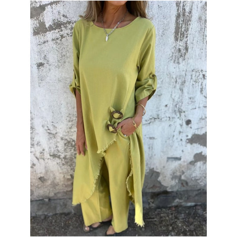 Women's Asymmetric Hem And Pants Set
