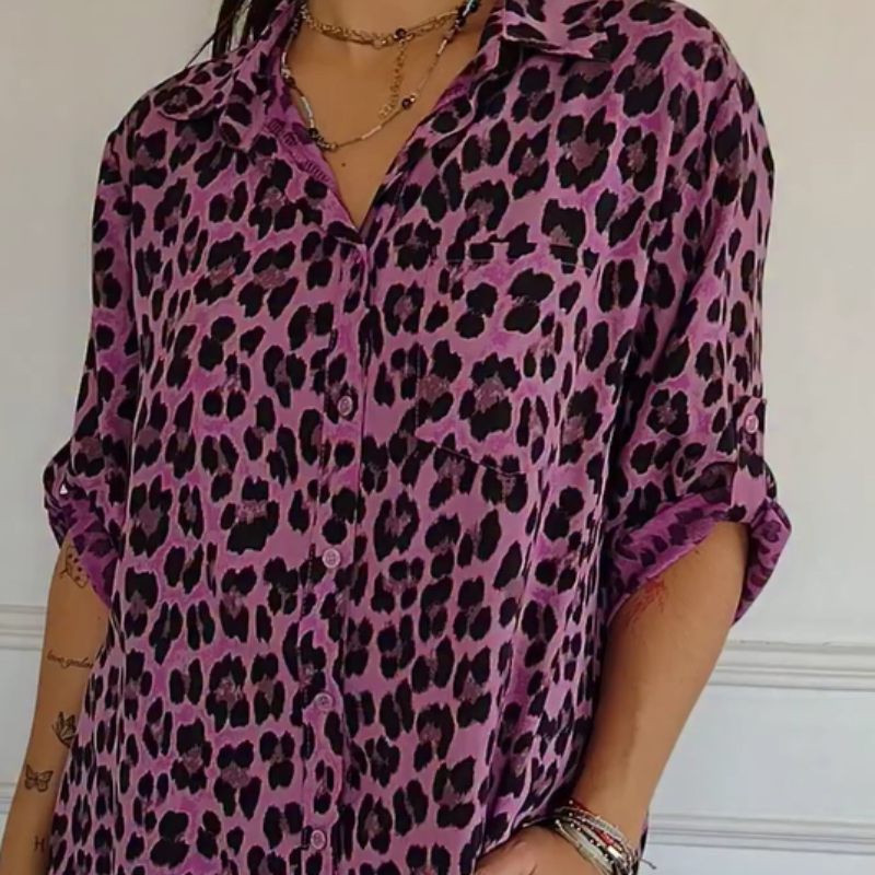 Women's Leopard Print V-Neck Blouse