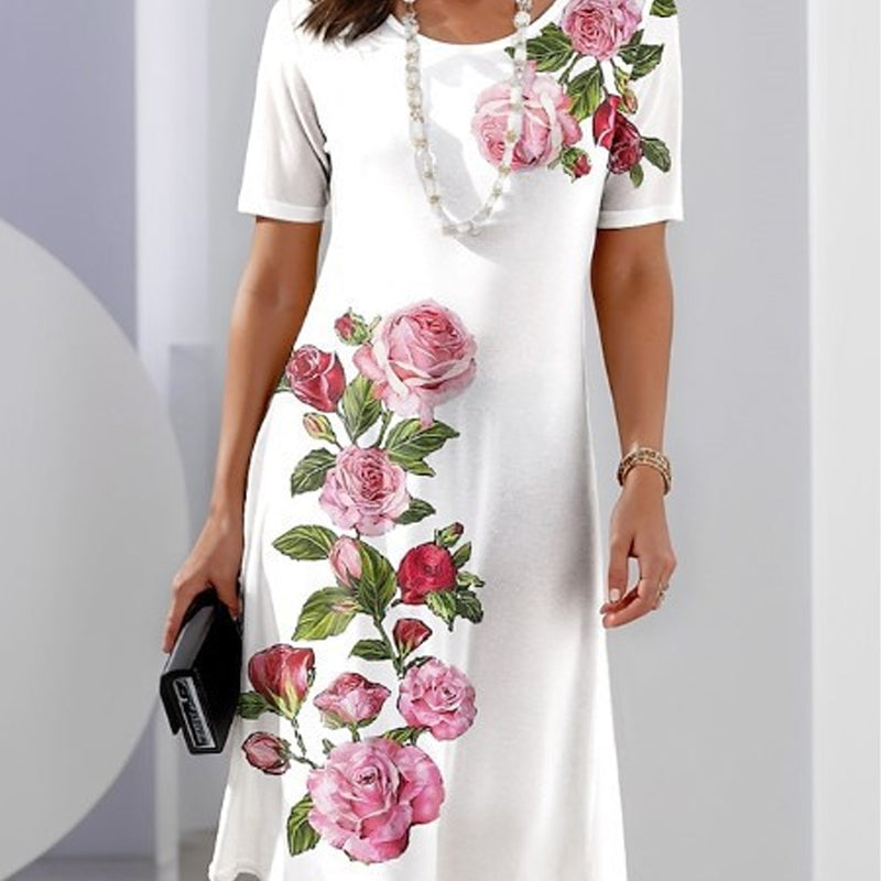 Women's Floral Midi Dress Short Sleeves - Vonnera