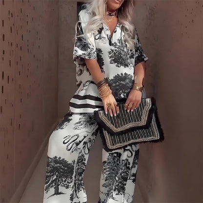 Women's V-Neck And Wide Leg Pants Set