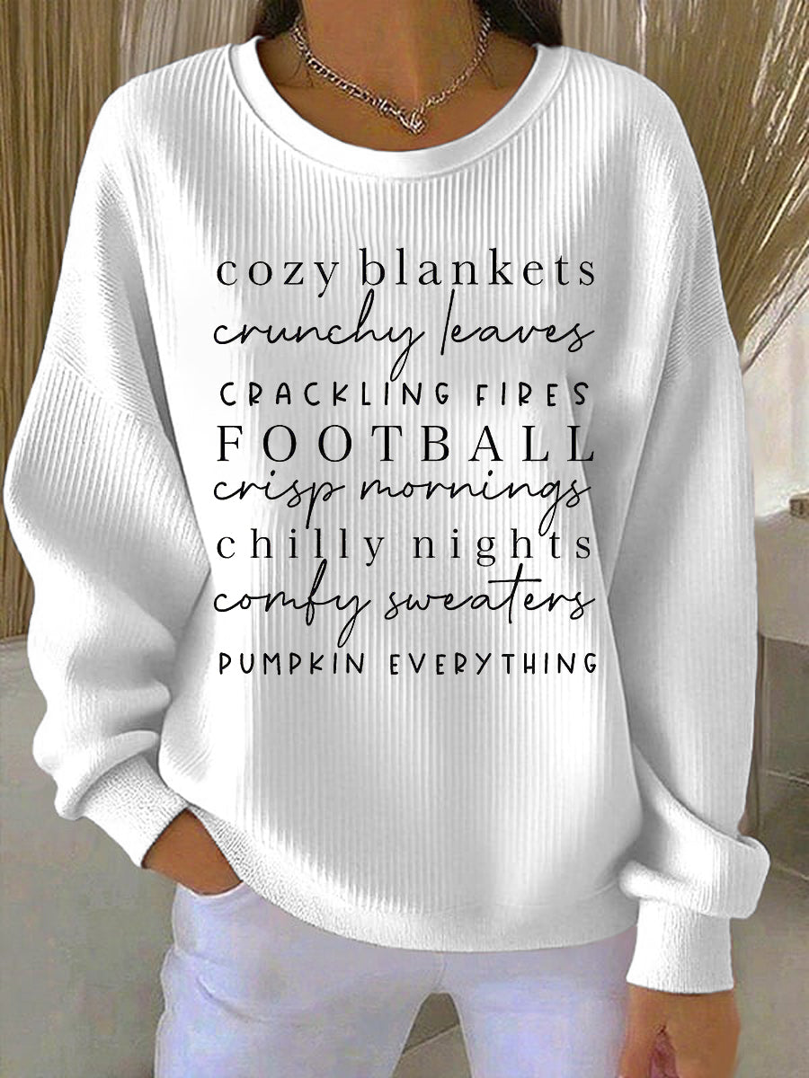 Women's Sweatshirt Ribbed Hem Text Print
