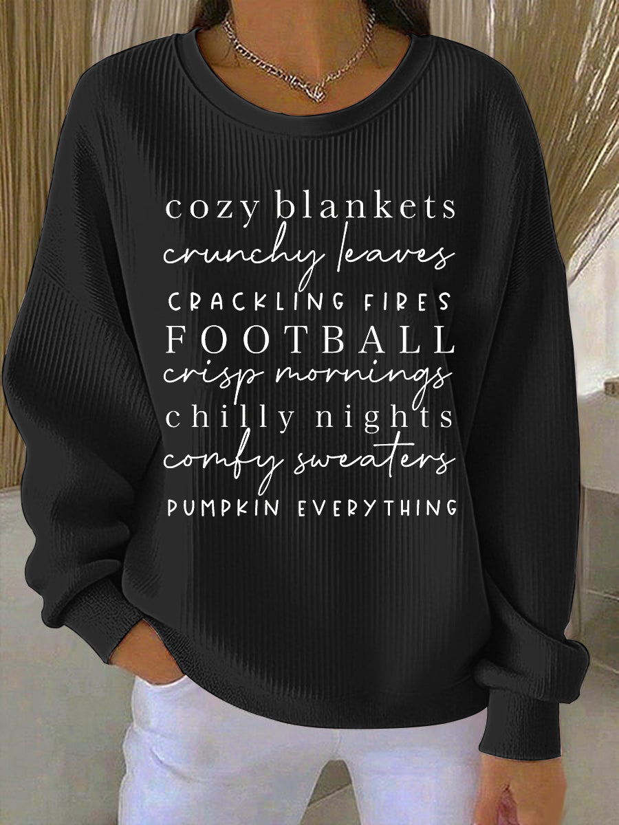 Women's Sweatshirt Ribbed Hem Text Print