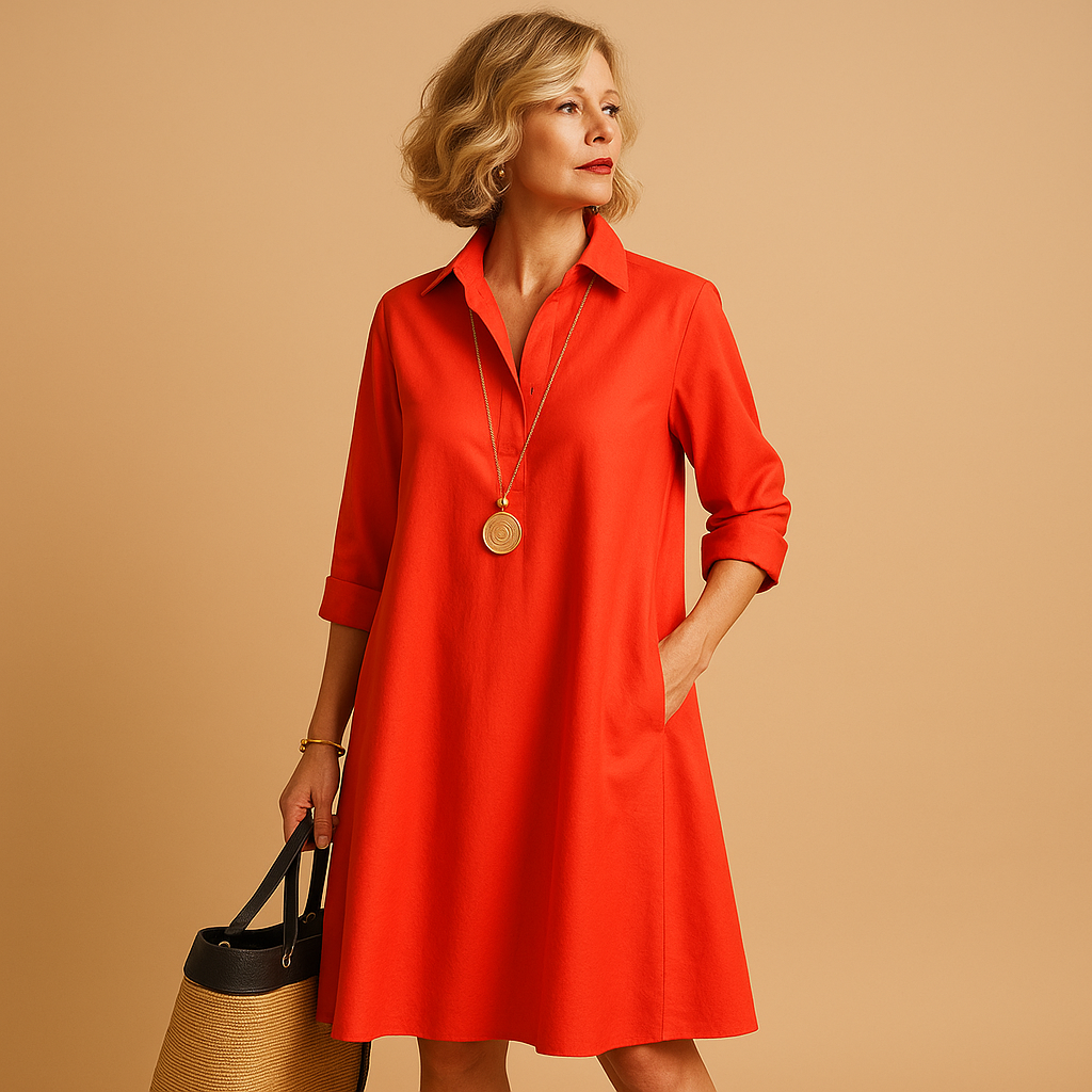 Women’s stretch polo dress with classic collar and fitted silhouette, ideal for office wear, daily outfits and smart-casual occasions.