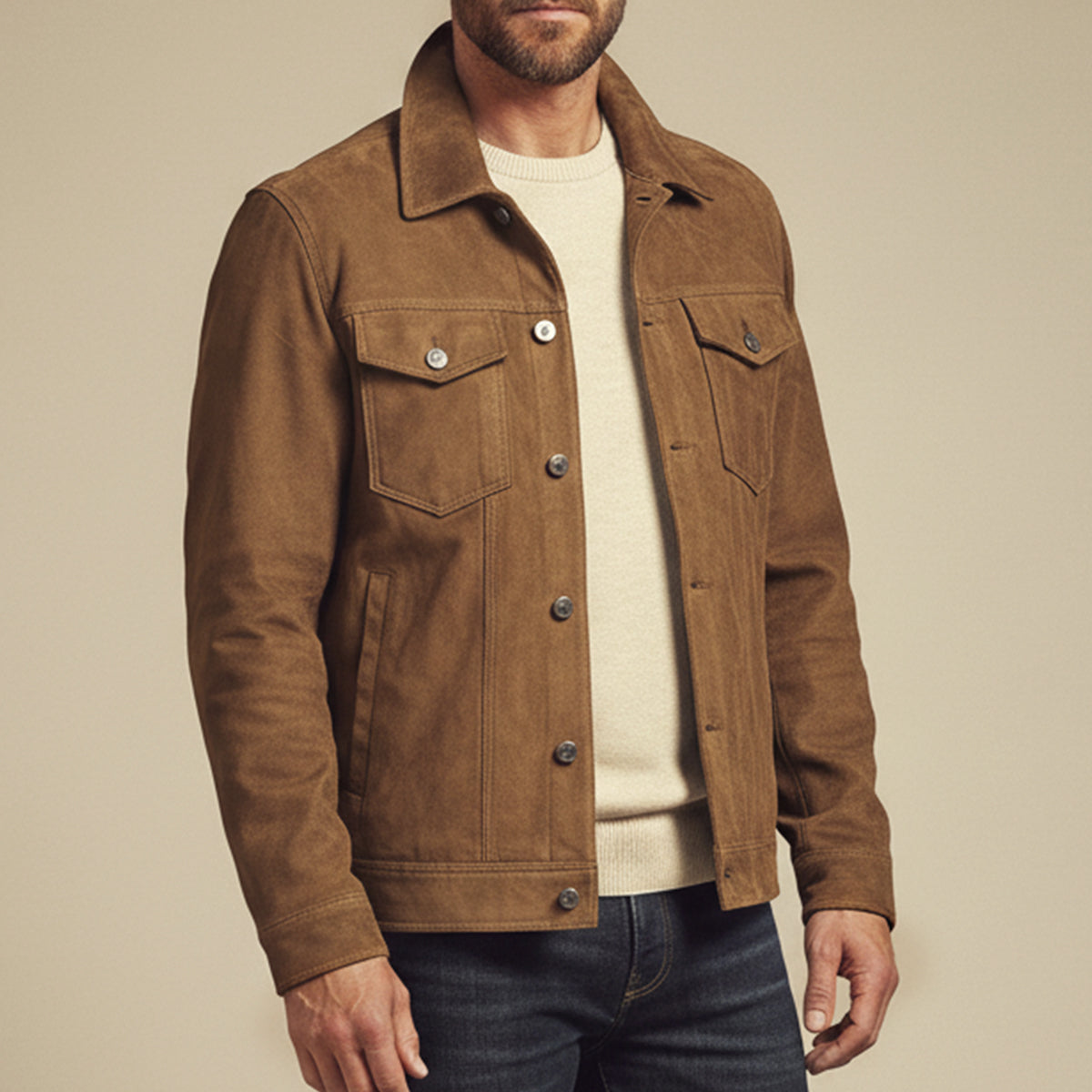 Men's Suede Cargo Jacket Lightweight Vintage Brown