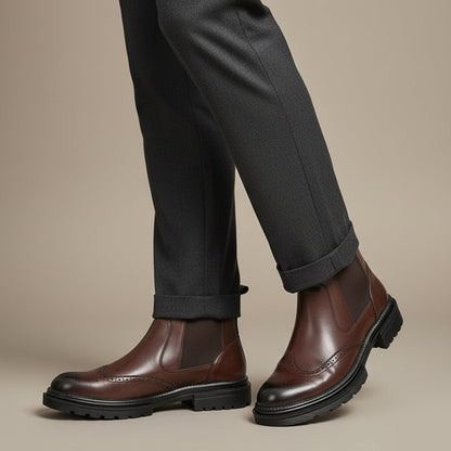 Men's Leather Chelsea Boots Brown Brogue