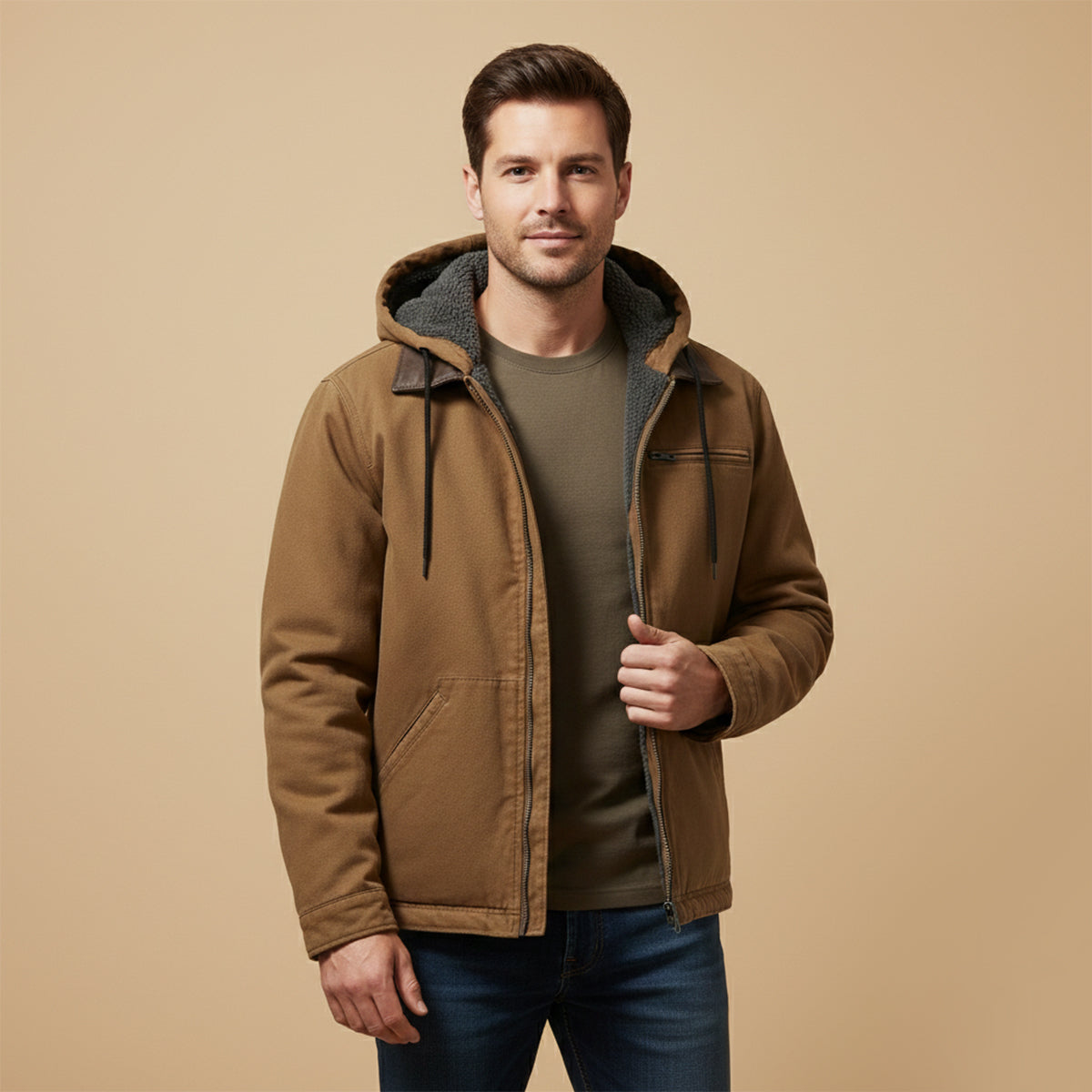 Men's Fleece Lined Hooded Jacket Winter Warm