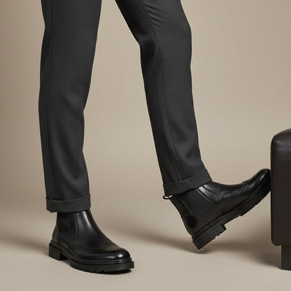 Men's Leather Chelsea Boots Brown Brogue