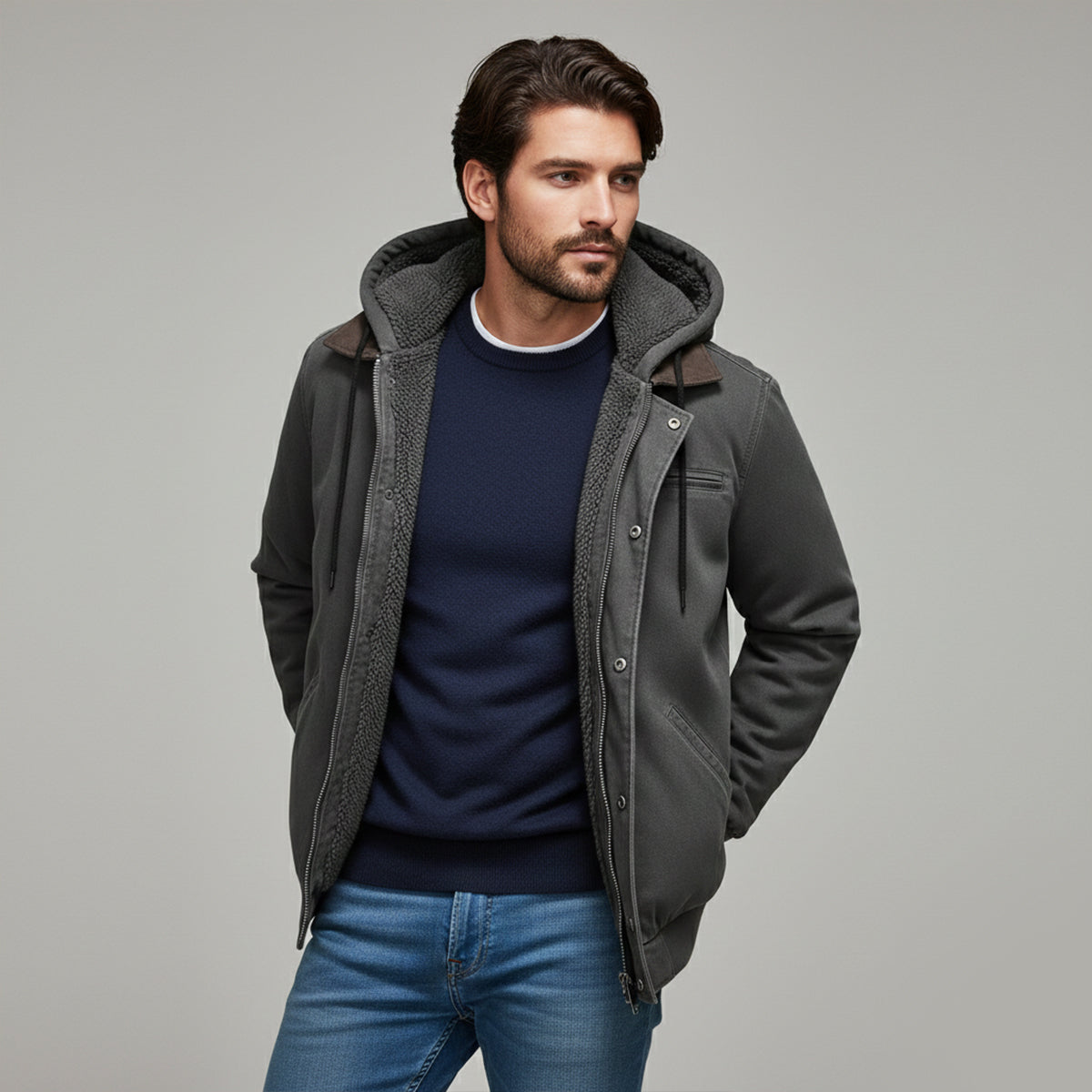 Men's Fleece Lined Hooded Jacket Winter Warm