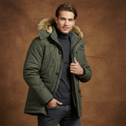 Men's Warm Winter Parka Jacket Fleece Lining