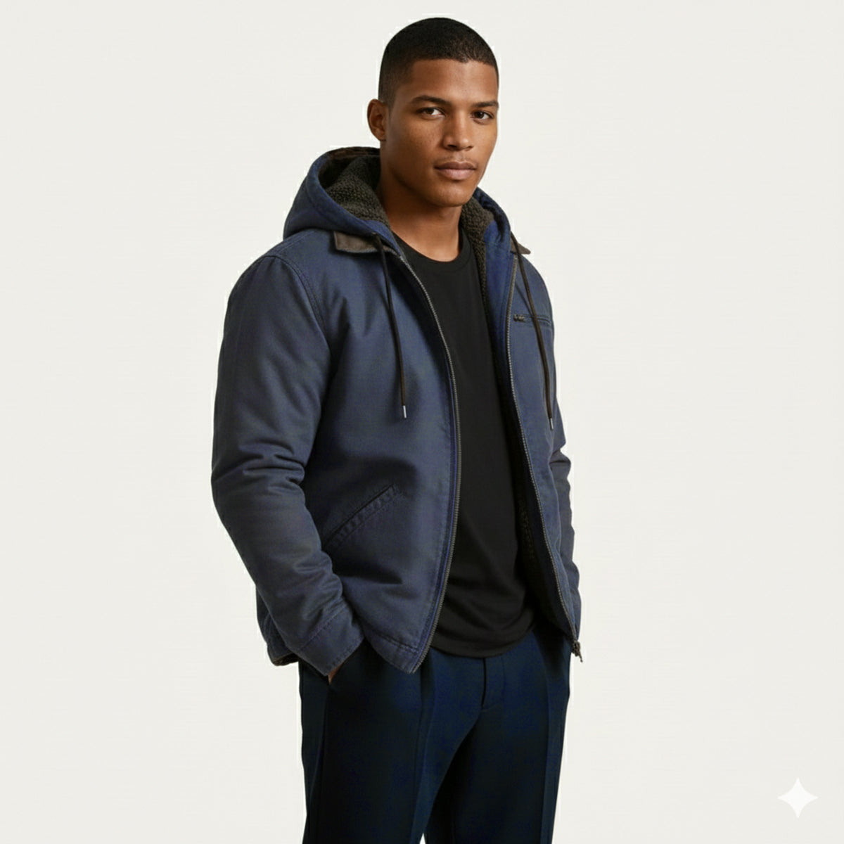 Men's Fleece Lined Hooded Jacket Warm Winter