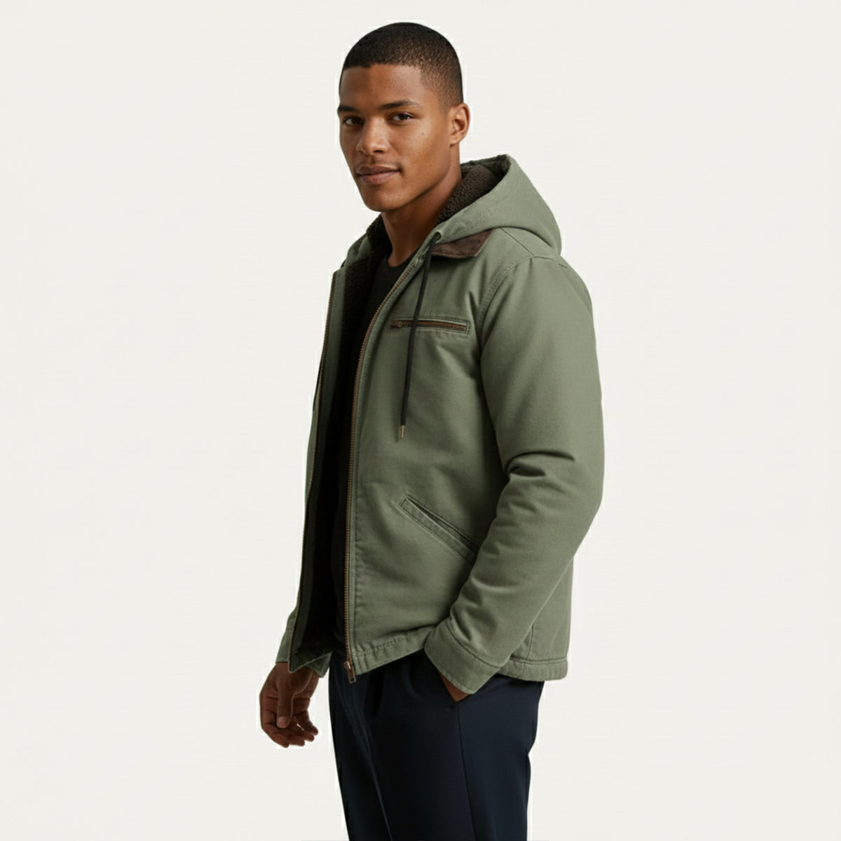 Men's Fleece Lined Hooded Jacket Warm Winter