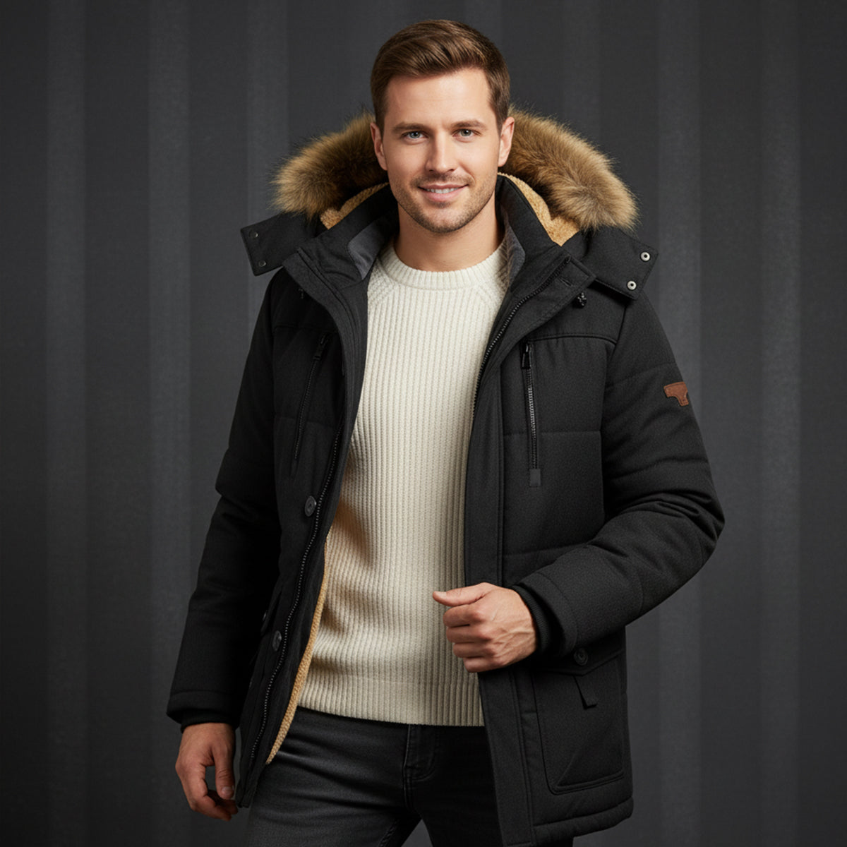 Men's Warm Winter Parka Jacket Fleece Lining