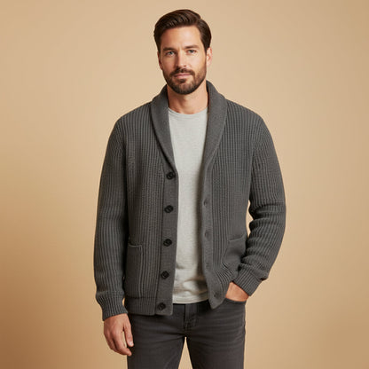 Men's Chunky Knit Cardigan Cotton Blend Shawl Collar