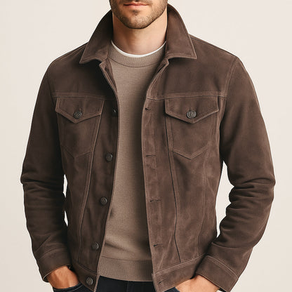 Men's Suede Cargo Jacket Lightweight Vintage Brown
