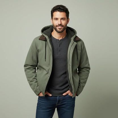 Men's Fleece Lined Hooded Jacket Winter Warm